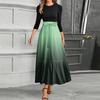 Women's Fashion Casual Belt Round Neck Gradient Splicing Elegant Temperament Three-quarter Sleeve Dress