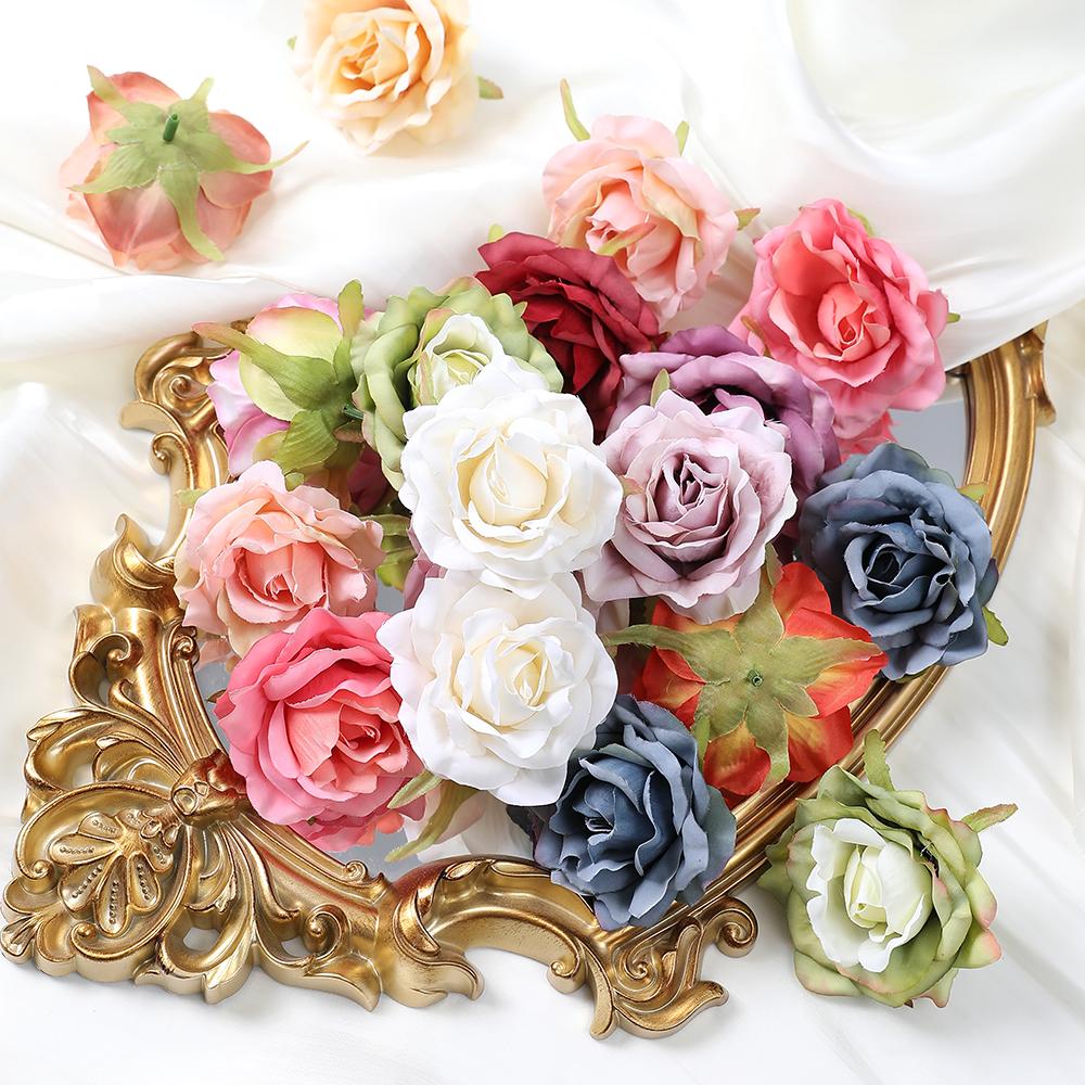 3/5Pcs Rose Artificial Flowers Heads 7cm Fake Flowers for Marriage Wedding Decorations Home Decor DIY Craft Garland Accessories