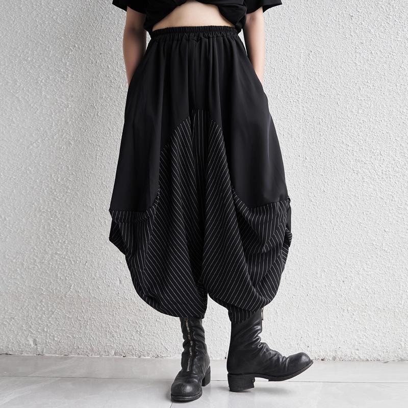 2025 Summer Striped Patchwork Loose-Wear Women's Wide-Leg Cropped Drop-Crotch Pants