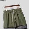 INCERUN Men Drawstring Elastic Waist Pockets Hollow Patchwork Casual Cargo Shorts Pants