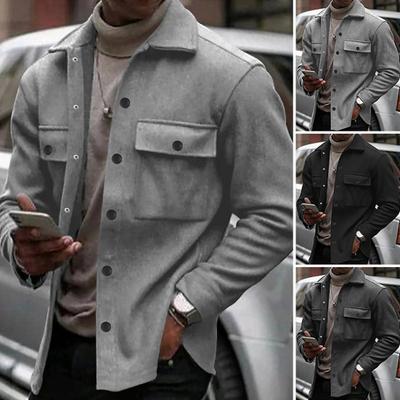 Men Jacket Lapel Single-breasted Top Solid Color Slim Thickened Warm Coat Casual Autumn Winter Outwear for Daily Wear