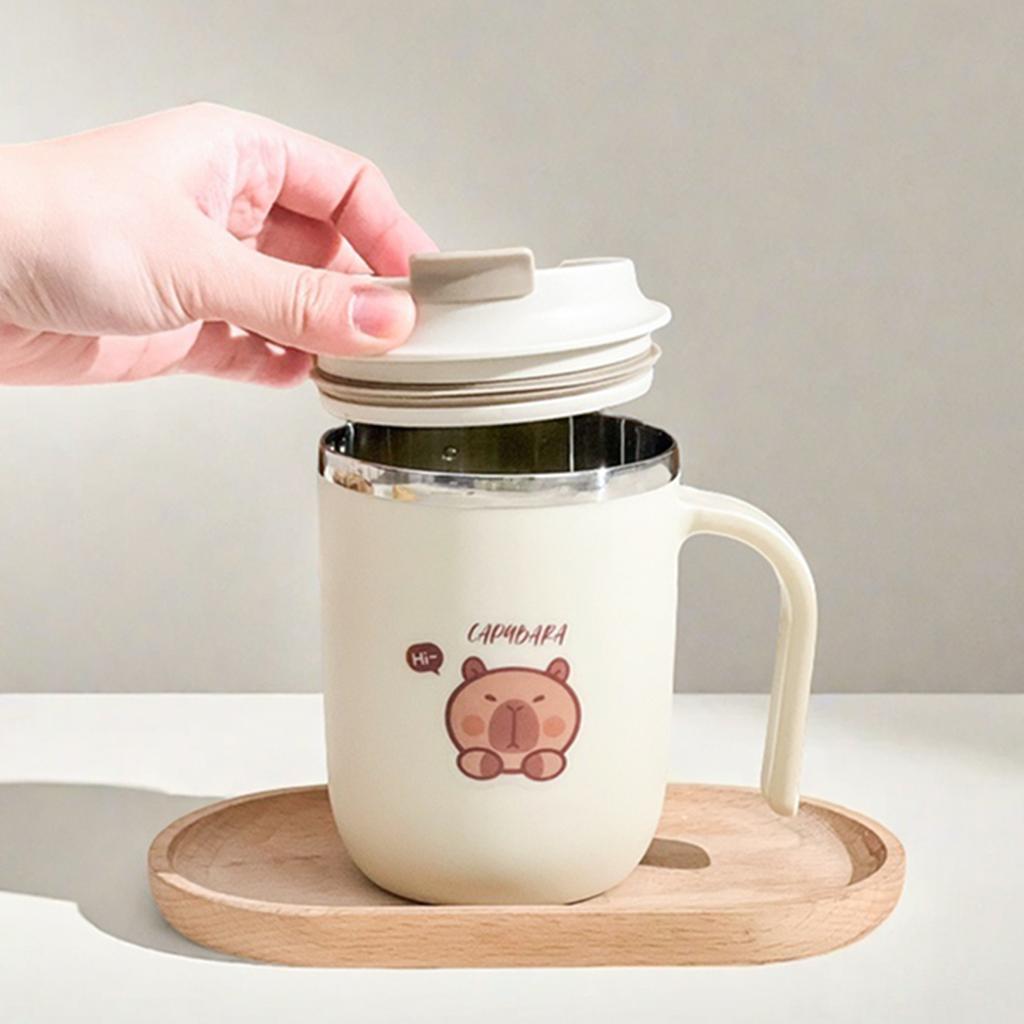 Portable Capybara Coffee Mug With Straw&Handle 304 Stainless Steel Sealed Double Walled Water Cup Reusable Drinking Cup