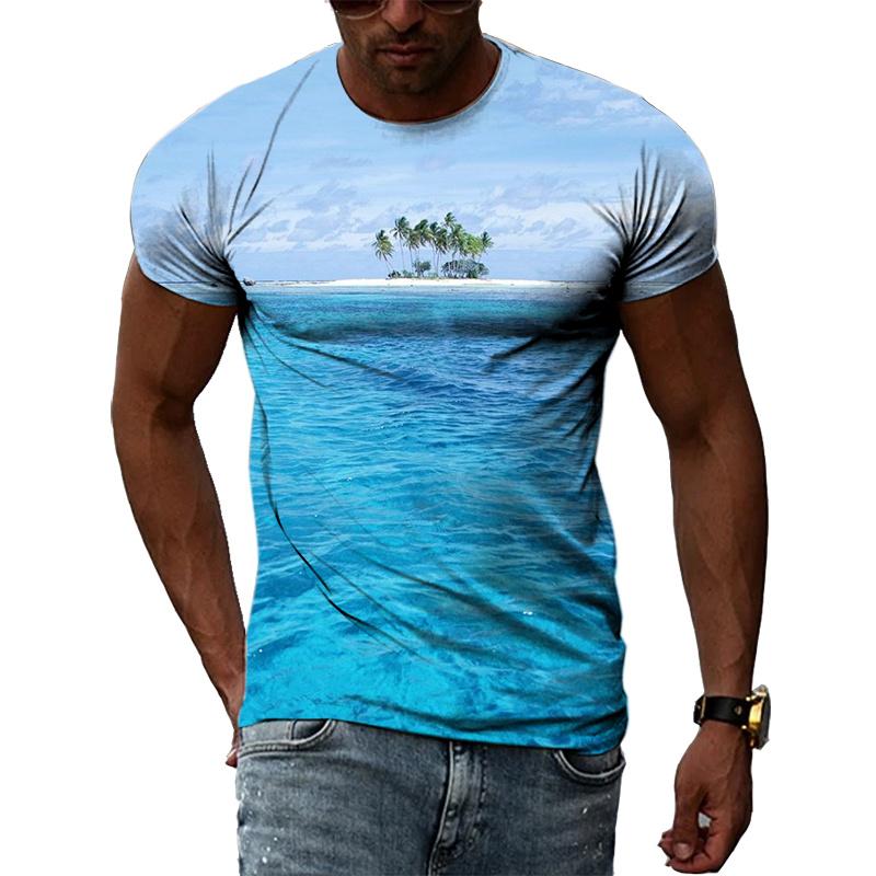 Ocean Wave Pattern T-Shirts Summer Fashion Beach Short Sleeve 3d Printed Top Loose Casual Round neck Holidaywear Mens Tees