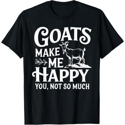 Funny Goat Lover Make Me Happy T Shirts Men Women Pure Cotton Humor Streetwear Tee Shirt Short Sleeve Unisex Christmas Clothing