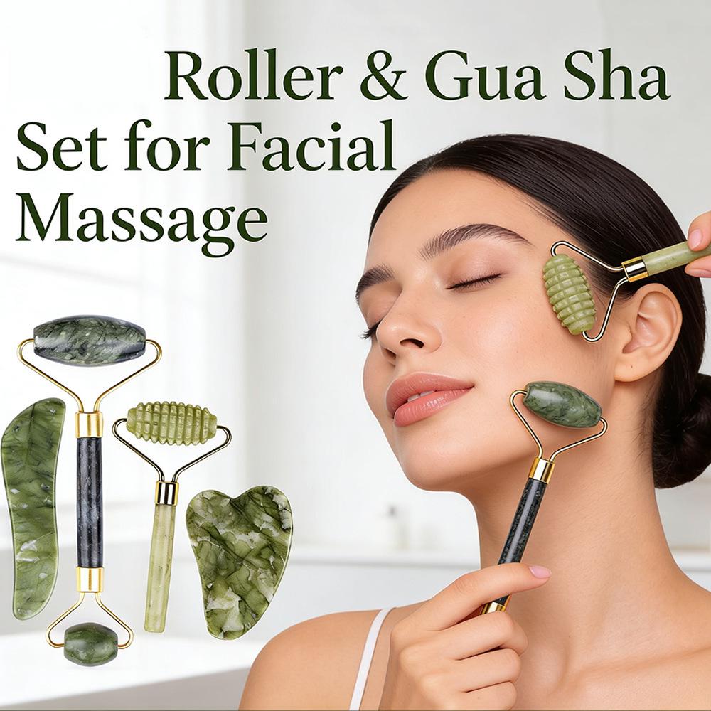 Jade Gua Sha Facial & Body Roller Massager for Full Meridian Scraping Massage.
