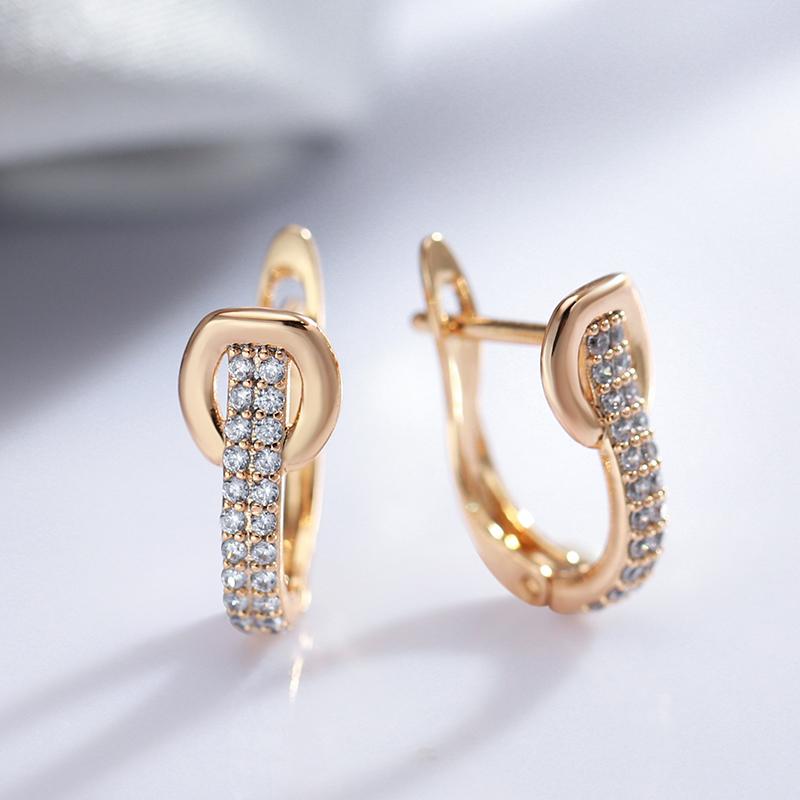New Simple Natural Zircon Earrings For Women Daily Fine Jewelry Rose Gold Color English Lock Clip Geometry Earrings