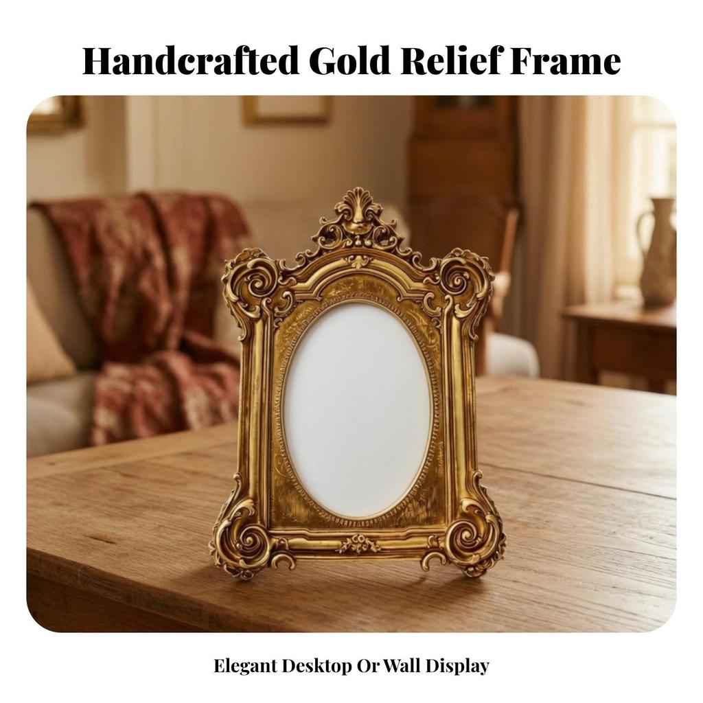 Porta-Retrato Oval Ornamentado de Mesa com Suporte Clássico para Lareira, Prateleira
