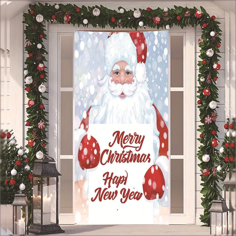 Stretch Fabric Christmas Door Tapestry - Santa Claus Gift Background for Holiday Parties