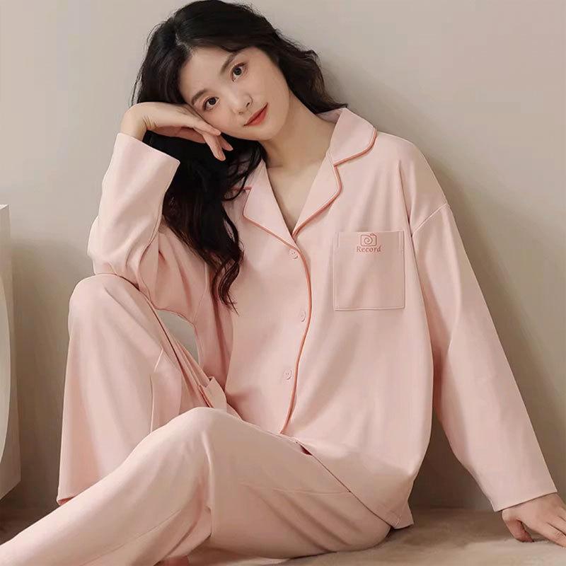 Cartoon Bear Spring and Autumn French Pajamas Female Cartoon Imitation Cotton Long-sleeved Trousers Cloud Cotton Casual Loungewear Set