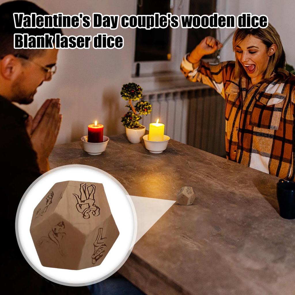 Valentine's Day Couple Twelve Sided Multi Sided Beech Wood Dice Blank Dice Carving Puzzle