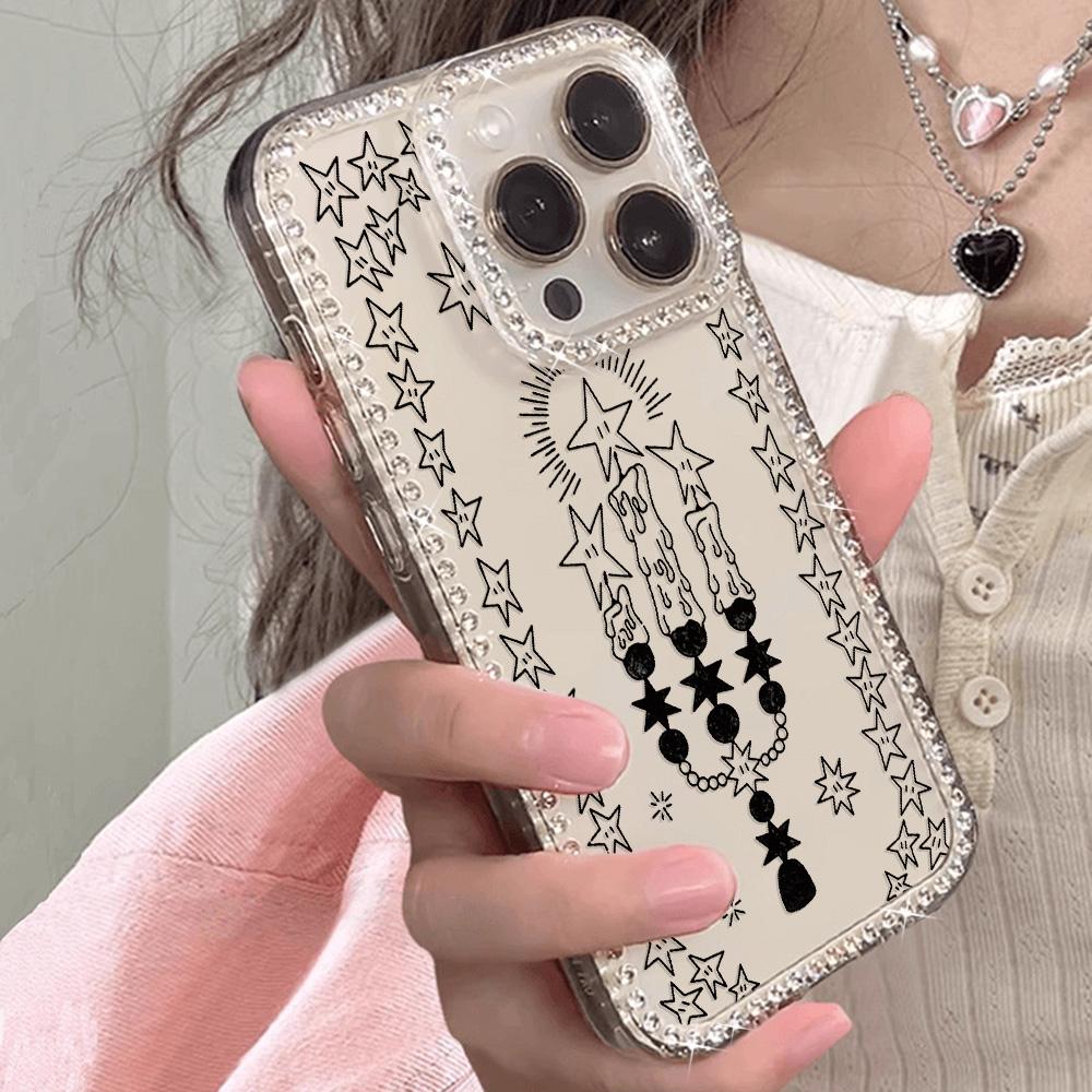 Armbandkette Handyhülle Für iPhone 17 16 15 13 14 für 17Air 17 12 14 16 Pro 17 14 16 Pro Max Funkelnder Diamant Niedliches Muster Hartschale Mit Trageband