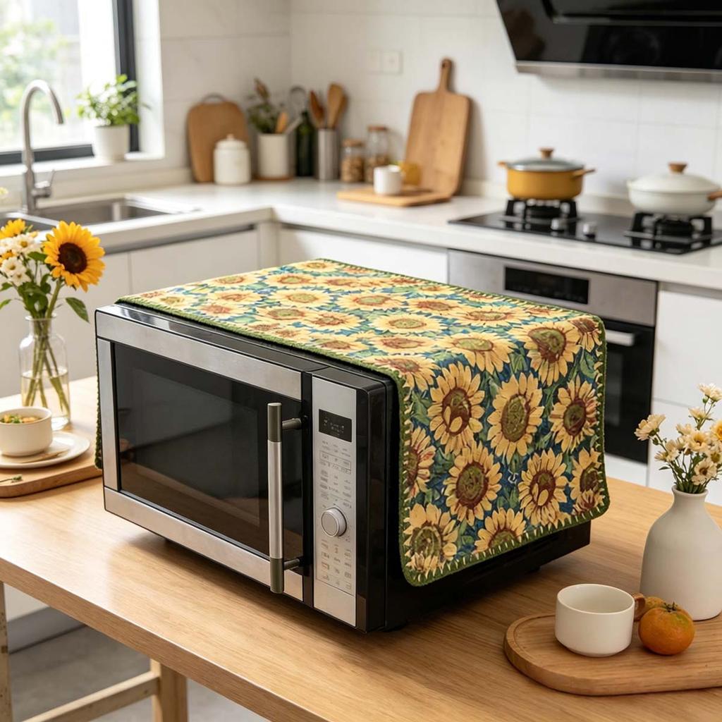 30x90cm Soft Touch Cotton Linen Microwave Dust Cover Kitchen Dust Barrier Cloth