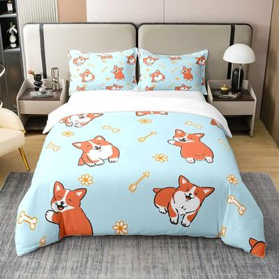 Juego de Funda Nórdica de Perro Lindo, Perro Corgi Animal Divertido Decorativo Juego de Cama de 3 Piezas con 2 Fundas de Almohada, Tamaño Individual Completo Queen King