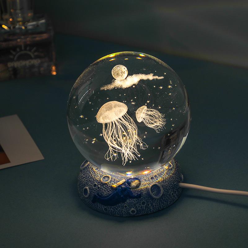 Starry Sky 3D Jellyfish Crystal Ball Night Light - Luminous Desktop Ornament and Student Gift