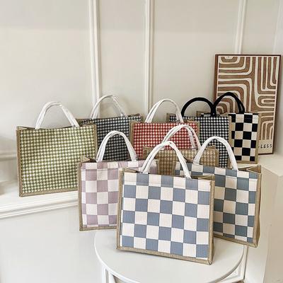 Leinen Plaid Handtasche Große Kapazität Plaid Einkaufstasche Einfache Mode Damen Schultertasche