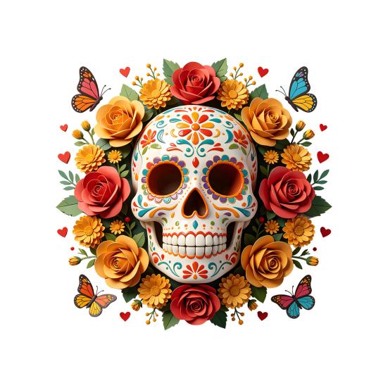 Indoor Outdoor Festive Window Art Day of The Dead Skull Flower Static Sticker, Colorful Mexican Floral Glass Decorative Stickers for Home Halloween