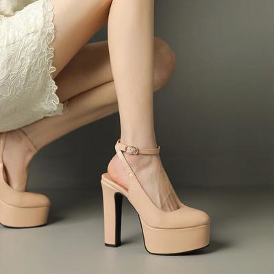 Scarpe da donna con tacco alto e plateau, con cinturino alla caviglia e fibbia, rosso, nudo, bianco