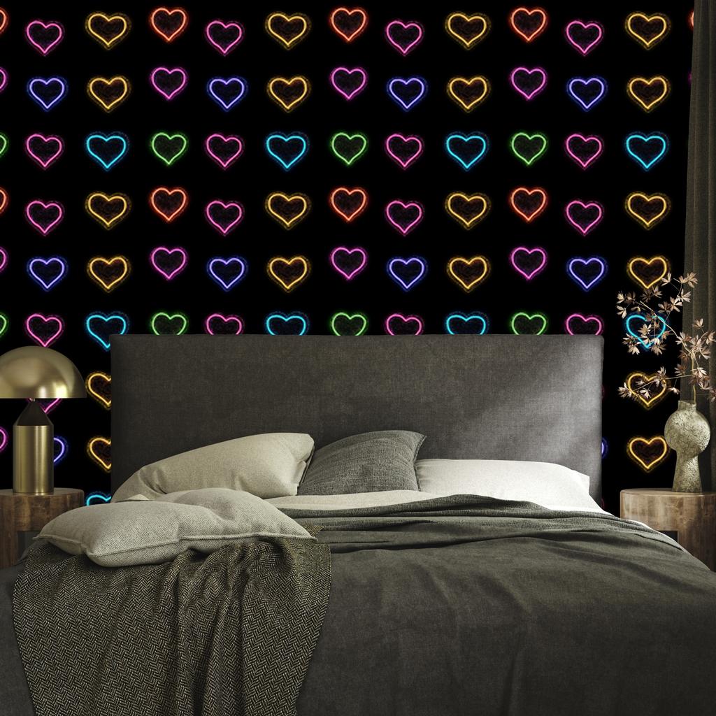 Neon Glitter Hearts Wallpaper Black and Ochre 50x1000