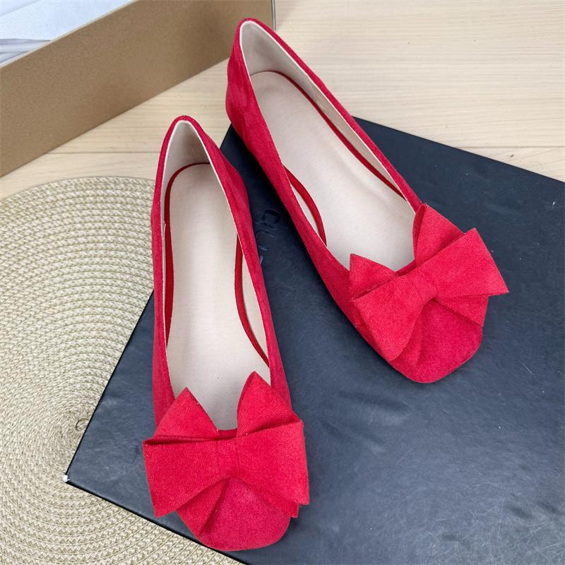 Fashion Flat Shoes for Women 2025 Spring and Autumn New Shallow Bow Square Toe Work Shoes Flat Large Size Women's Shoes Loafers