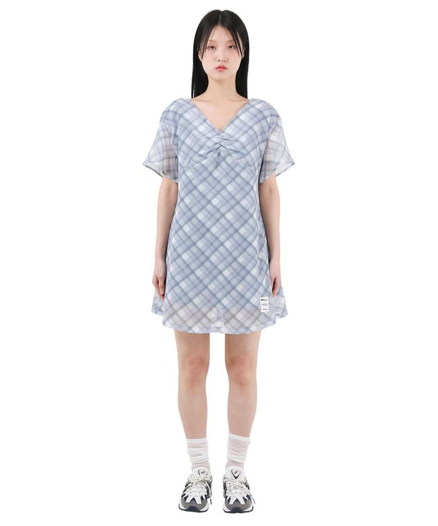 Catharsis Chiffon Mini Dress Blue Check One Size