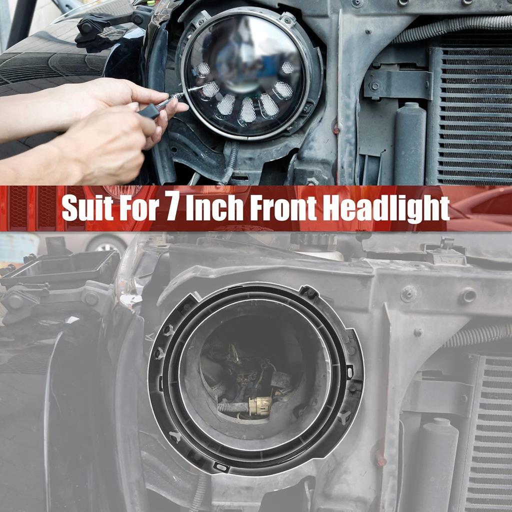 7 Inch Round Headlight Mounting Retaining Bracket Ring Set with Headlight Metal Ring for Jeep Wrangler JK & Unlimited 2007-2018