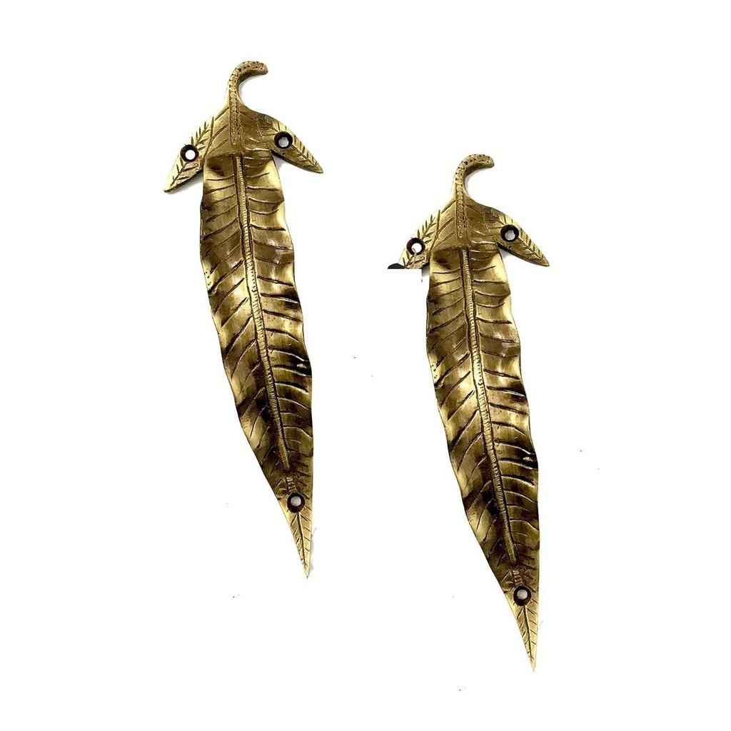 7 Inches Leaf Design Brass Door Handle Pair, Brass Pull Handles, Main Door Handle Pairs, Standard, Pack of 2