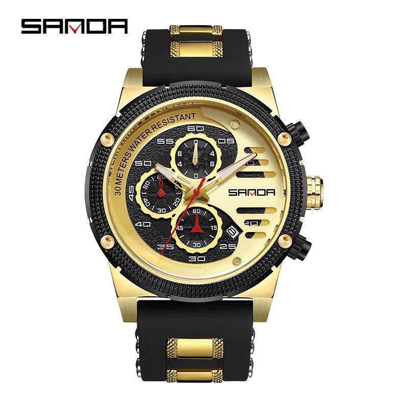 Sanda Men s Waterproof Silicone Quartz Watch with Luminous Display and Calendar.