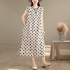 2026 Polka Dot Cotton & Linen Summer Dress: Women's Casual Slim-Fit Mid-Length