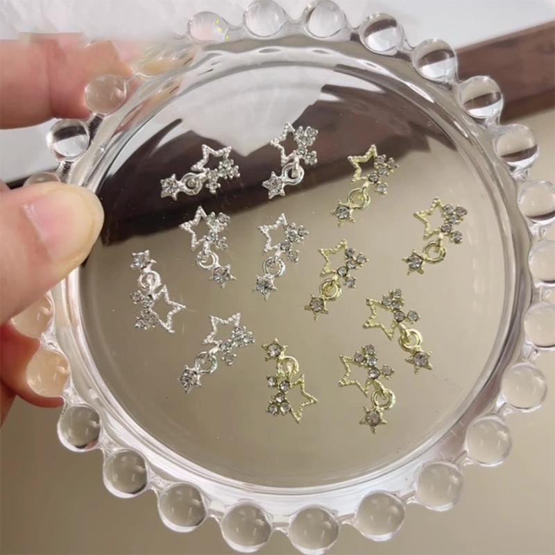 5Pcs Hollow Out Pentagram Pendant Nail Decoration Alloy Star Gold/Silver Wearable Nail Drill Accessory Nail Art Jewelry Material