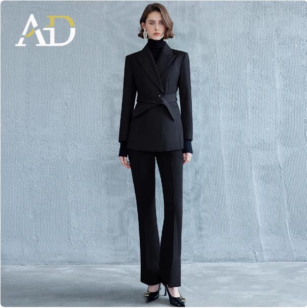 Black Fashion Women's Business Suit - Slimming Micro Flare Pants
