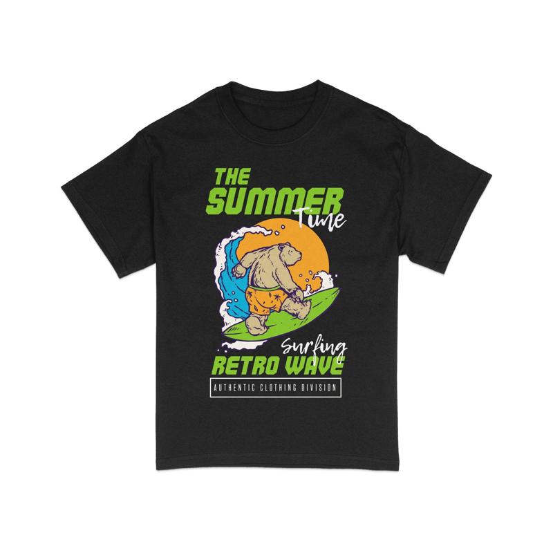 Retro Wave Summer Bear T Shirt Beach Surfing Vintage Style Print