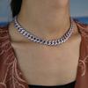 Ice Out Silver Plated Bling Cubic Zirconia 12mm Pink CZ Cuban Link Chain Choker Necklace for Women Wedding Party Gift