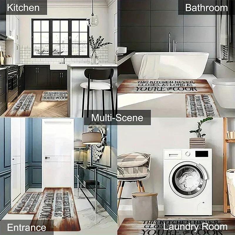 Modern Printed Kitchen Floor Mats, Washable Anti-Slip Carpet for Laundry Room Corridors, Entrance Door Pads, Home Decor