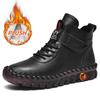 Winter Hand-stitched Women Boots Fur Plus Velvet Warm Platform Ankle Boots Red Leather Boots Women's Anti Slip Mom High Top Boot