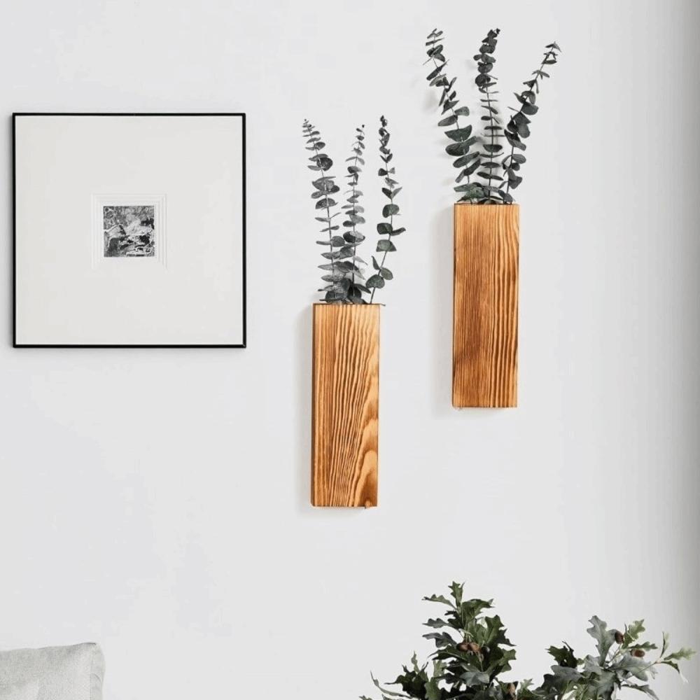 Wall-mounted Wood Wall Planter Handmade Hanging Flower Vase Modern Flower Holder Living Room