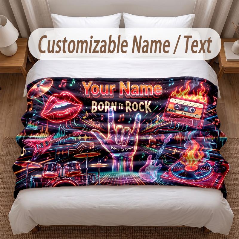 Music General Theme Soft Blanket Personalized Custom Name Text Print Warm Blanket Home Sofa Bedroom Decor