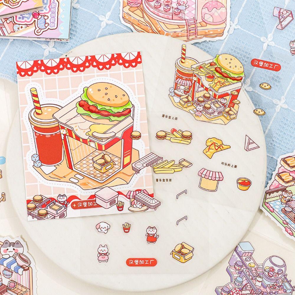 Kawaii 3D Landscape Sticker Book Zoo 8 Scenes Miniature Scene Collection Visual Stacking DIY Cabin Scene Sticker