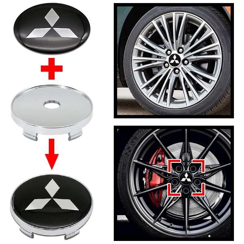 60mm, 4pcs Car Wheel Center Caps: Stickers Specifically Designed for Mitsubishi Pajero, Outlander, XL, Montero, Lancer, Trito