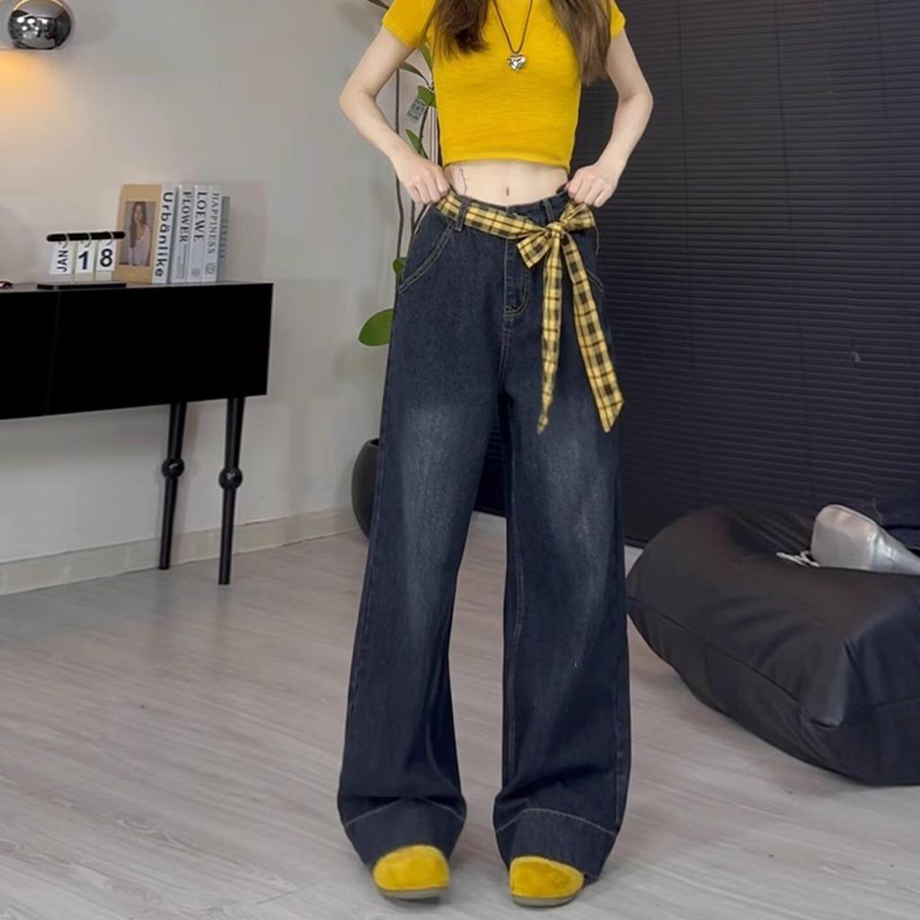 American Retro Women's Wide-Leg High-Waisted Jeans, Autumn/Winter 2025, Slimming Plus Velvet Drape Banana Pants