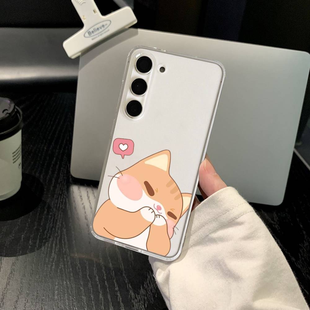 Cartoon Cat Phone Case For Samsung Galaxy S21 S22 S23 S24 S25ULTRA FE Ultra Plus5G A52S Transparent Cover