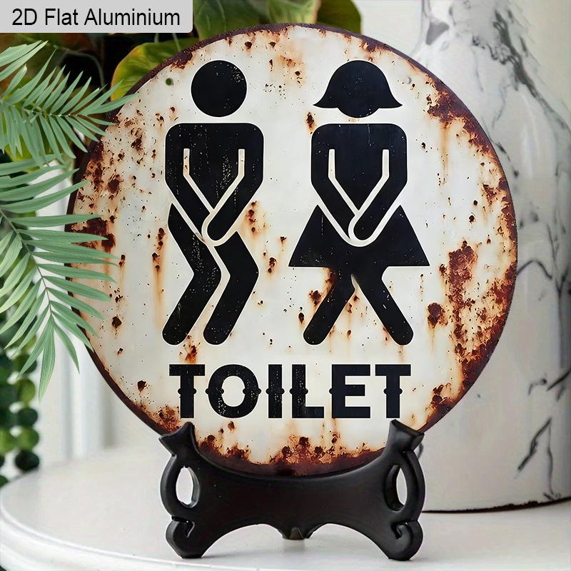 2D Flat Round Vintage Toilet Aluminum Sign, Male & Female Icons Bathroom Wall Decor for Home Office Public Restrooms