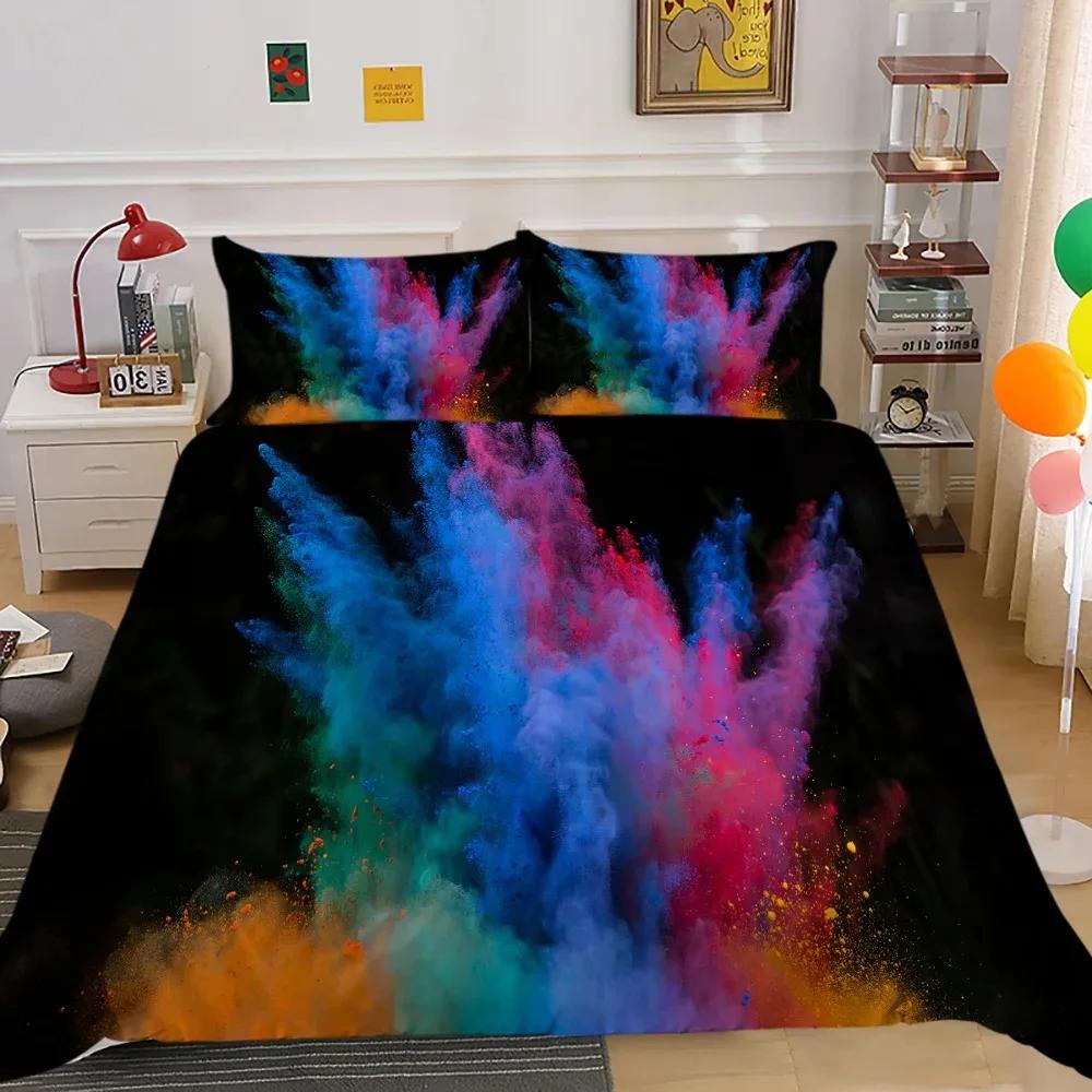 Abstract Duvet Cover King/Queen Size,colorful Splash Ink Watercolor Paint Splatters Liquid Art Bedding Set for Boys Girls,black