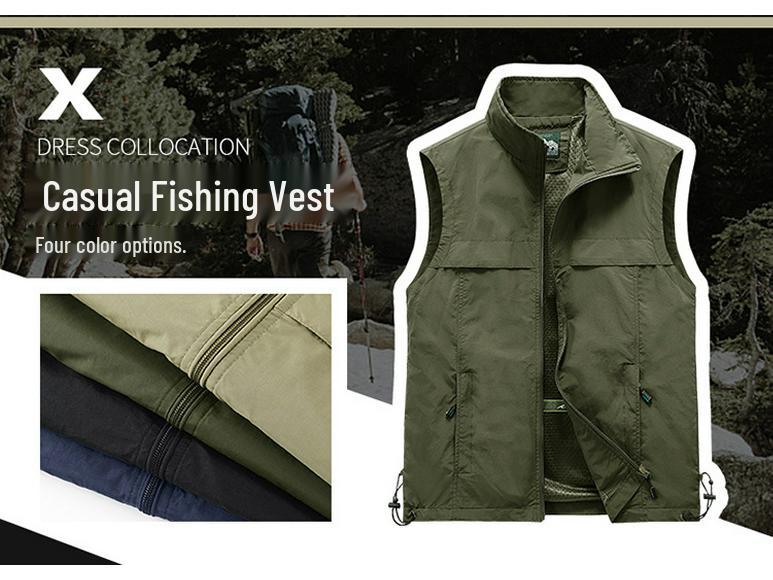 Men's Spring/Autumn Outdoor Photography Fishing Vest - Lightweight, Casual, Middle-Aged Workwear
