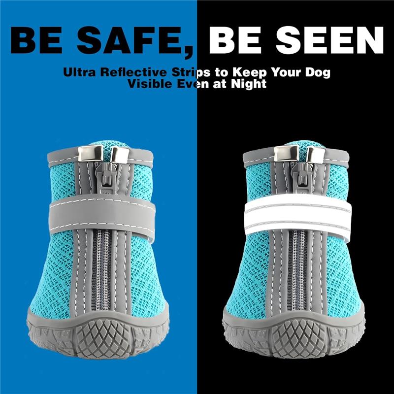 Dog Shoes for Small Dogs, Breathable Dog Boots Paw Protector for Hot Pavement Winter Snow, Dog Booties with Reflective Strips Rugged Anti-Slip Sole
