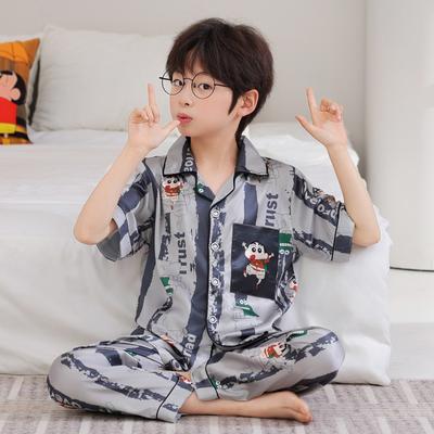 Boys Ice Silk Pajama Set Short Sleeve Long Pants Cartoon Print Lightweight Sleepwear Teens 8 Years