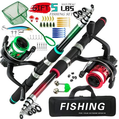 Ultraleicht Kinder Tragbare Volle Set Teleskop Angelrute Spinning Reel Köder Fisch Haken 5,2:Rolle mit 1 Übersetzungsverhältnis und 1,8 m Angelrute, geeignet für den Sommer.