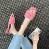 Korean Version of Pink Cool Slippers for Women To Wear Summer Fashion Pleated Beach Flat Bottom One-word Slippers Thick Heel