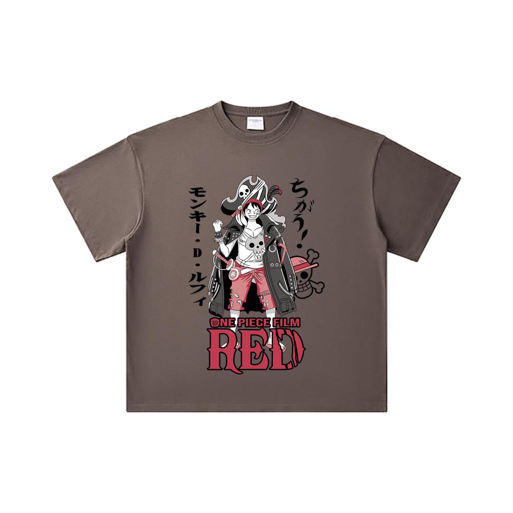 260 GSM Double Yarn 32 Count 100% Cotton One Piece V79 Luffy Film Red Print Unisex Heavy Cotton T Shirt