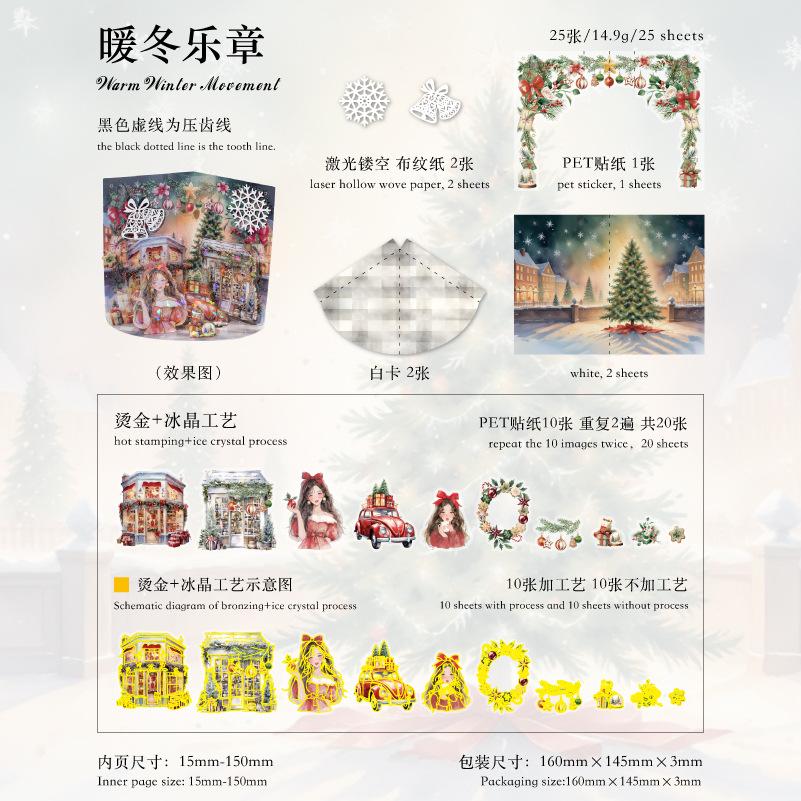 25-Blatt Eis Kristall Goldfolie Weihnachten Thema Aufkleber Packung, Glänzende Folien Akzente auf Schneeflocken/Eis Motiven für Weihnachtskarte