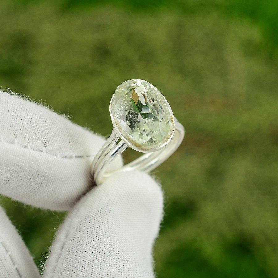 

Friendship Day Sale 925 Silver Green Amethyst Gemstone Bezel Solitaire Ring US 7 7
